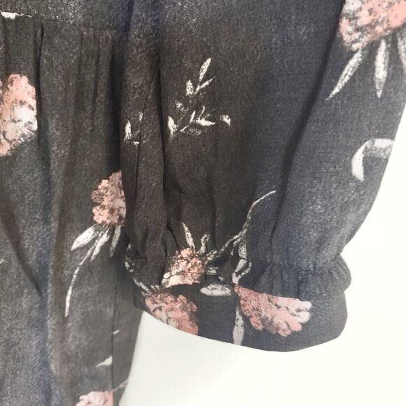 Caslon Black Dress Pink Floral Print LS Scoop Tie Ruffle Accents Drop Waist S - Picture 7 of 13
